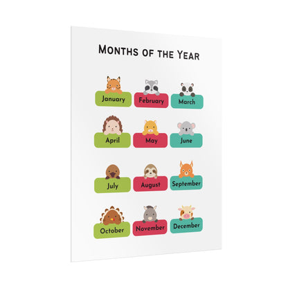 Months of the Year Animal Chart poster | Rolled Posters | Rolled Poster That Charts The Months of The Year