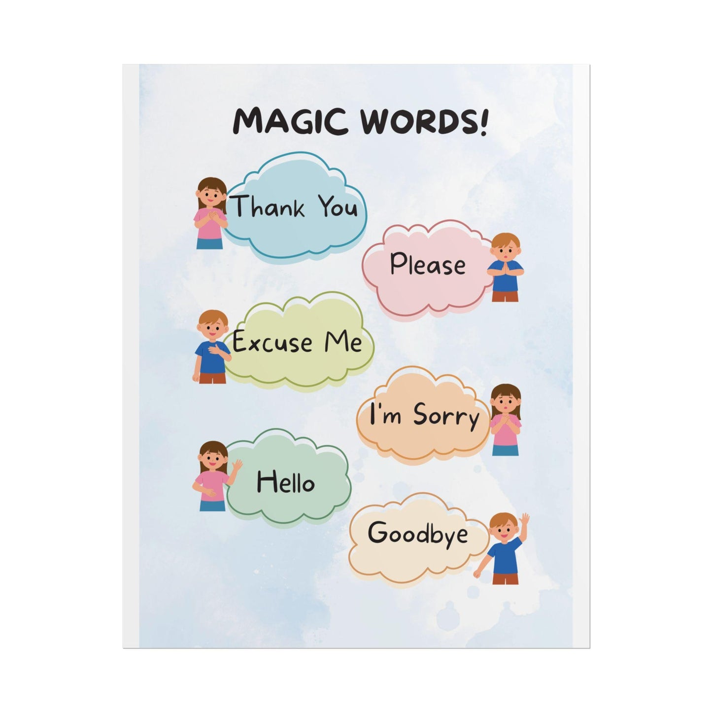 Magic Words poster Rolled Posters | Thank You Please Excuse Me I'm Sorry Hello Goodbye | Cheerful Rolled Poster That Teaches Magic Words