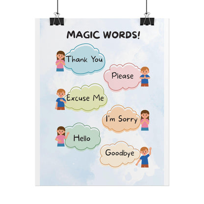 Magic Words poster Rolled Posters | Thank You Please Excuse Me I'm Sorry Hello Goodbye | Cheerful Rolled Poster That Teaches Magic Words