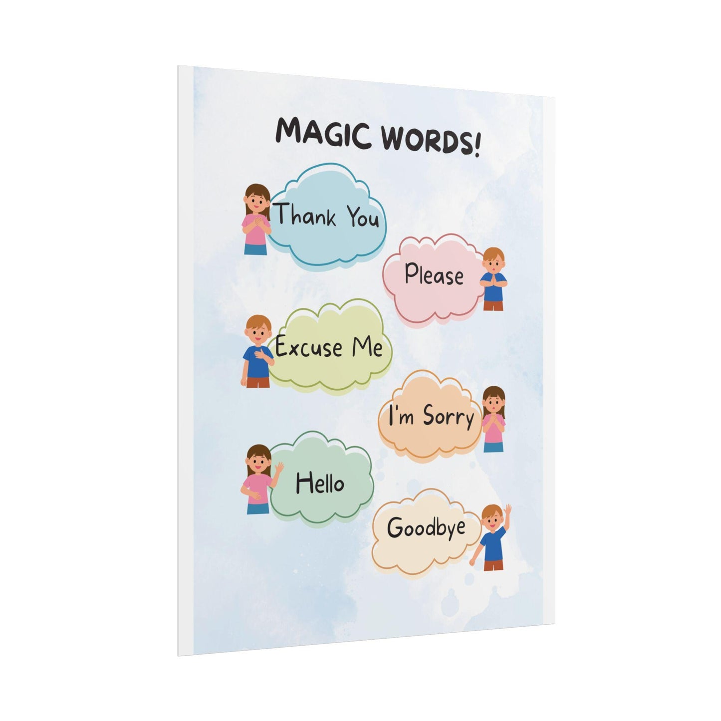 Magic Words poster Rolled Posters | Thank You Please Excuse Me I'm Sorry Hello Goodbye | Cheerful Rolled Poster That Teaches Magic Words