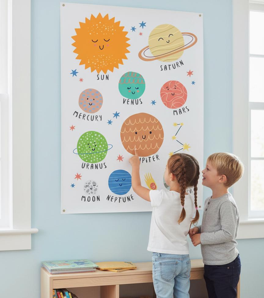 Cute Solar System Planets Rolled Poster | Space Nursery Wall Art | A Bright, Playful Space Poster That Brings A Little Solar-System