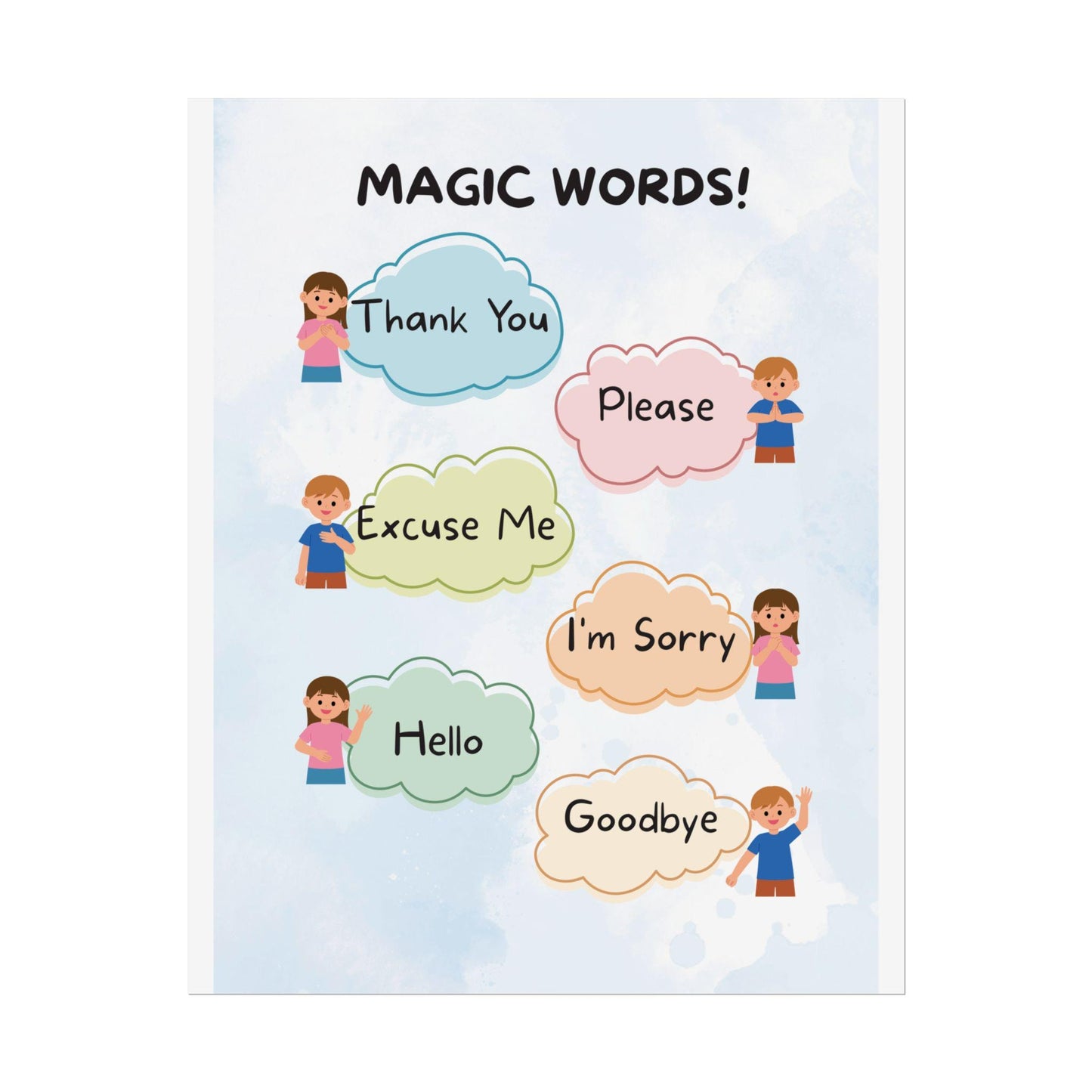 Magic Words poster Rolled Posters | Thank You Please Excuse Me I'm Sorry Hello Goodbye | Cheerful Rolled Poster That Teaches Magic Words