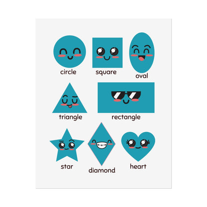 Cute Kawaii Shapes Chart Rolled Poster | Circle Square Triangle Heart Diamond | Bright, Cheerful Rolled Posters That Bring Playful Geometry