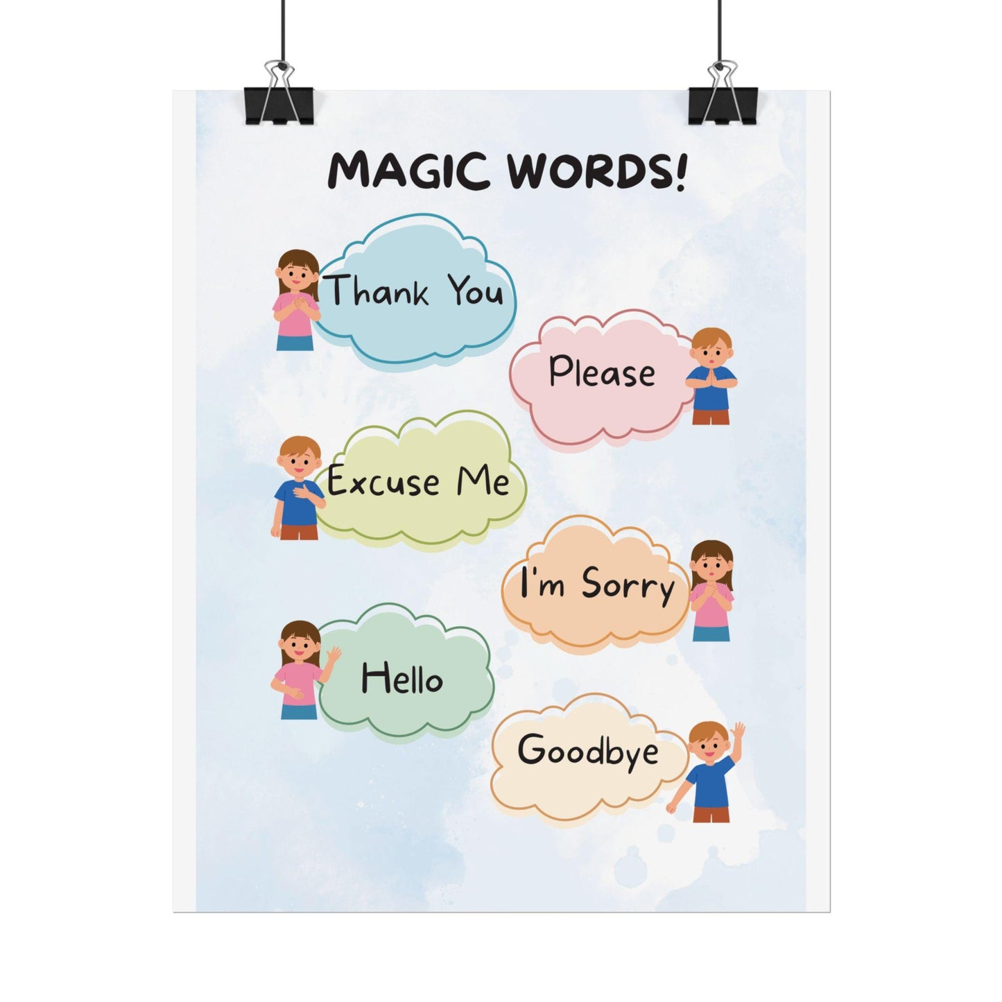 Magic Words poster Rolled Posters | Thank You Please Excuse Me I'm Sorry Hello Goodbye | Cheerful Rolled Poster That Teaches Magic Words