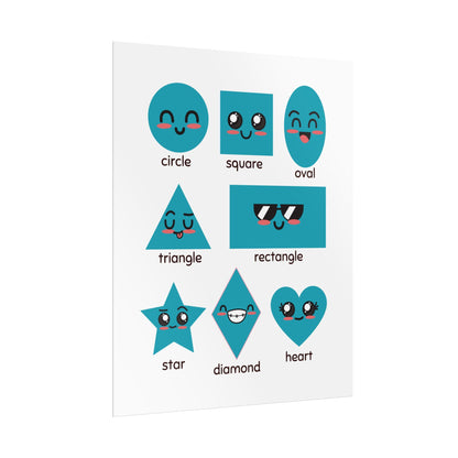 Cute Kawaii Shapes Chart Rolled Poster | Circle Square Triangle Heart Diamond | Bright, Cheerful Rolled Posters That Bring Playful Geometry