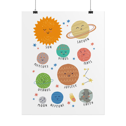 Cute Solar System Planets Rolled Poster | Space Nursery Wall Art | A Bright, Playful Space Poster That Brings A Little Solar-System