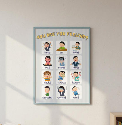 How Are You Feeling? Emotions Chart Rolled Poster | Kids Classroom Poster | Cheerful Grid of Expressive Characters Labeled With Emotions
