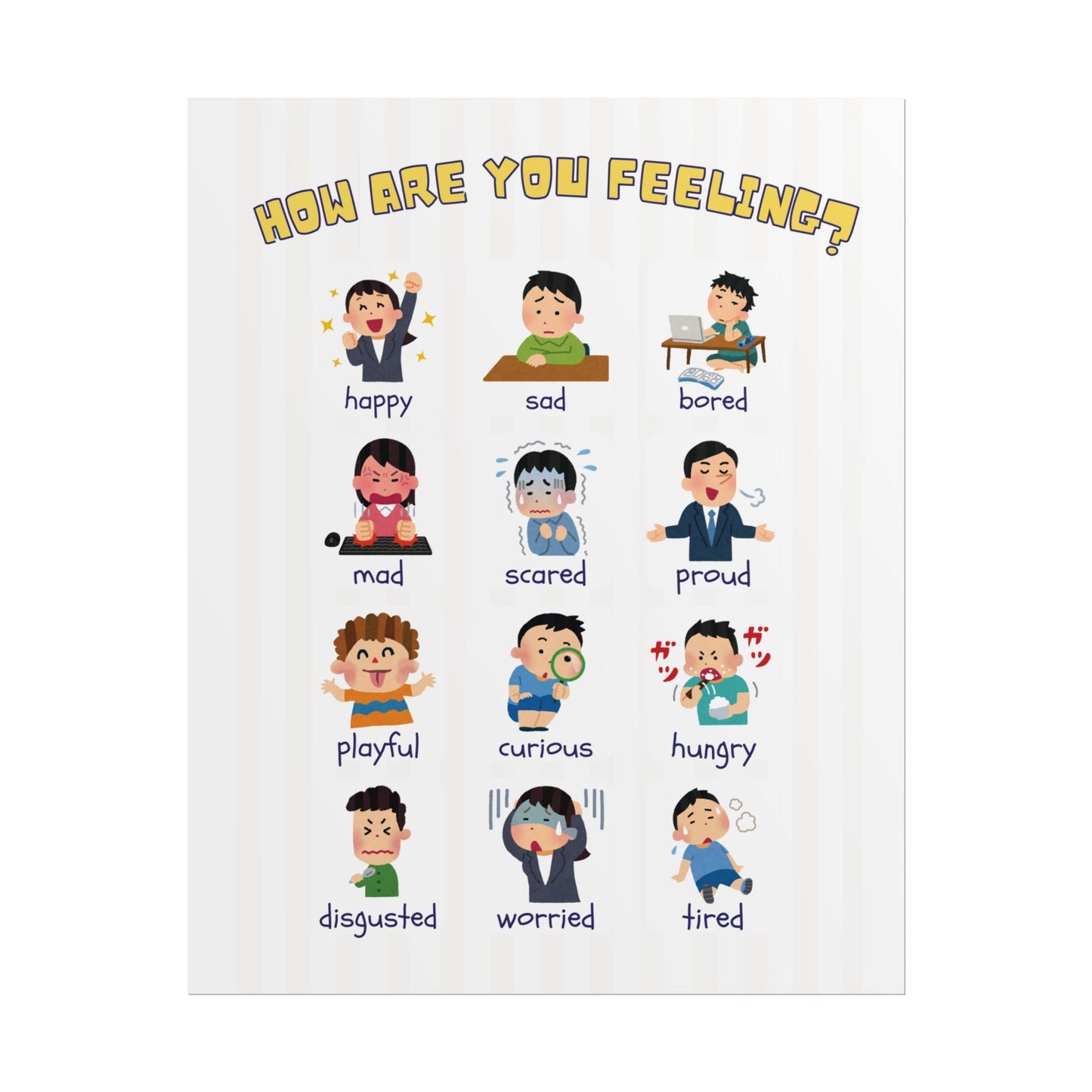 How Are You Feeling? Emotions Chart Rolled Poster | Kids Classroom Poster | Cheerful Grid of Expressive Characters Labeled With Emotions