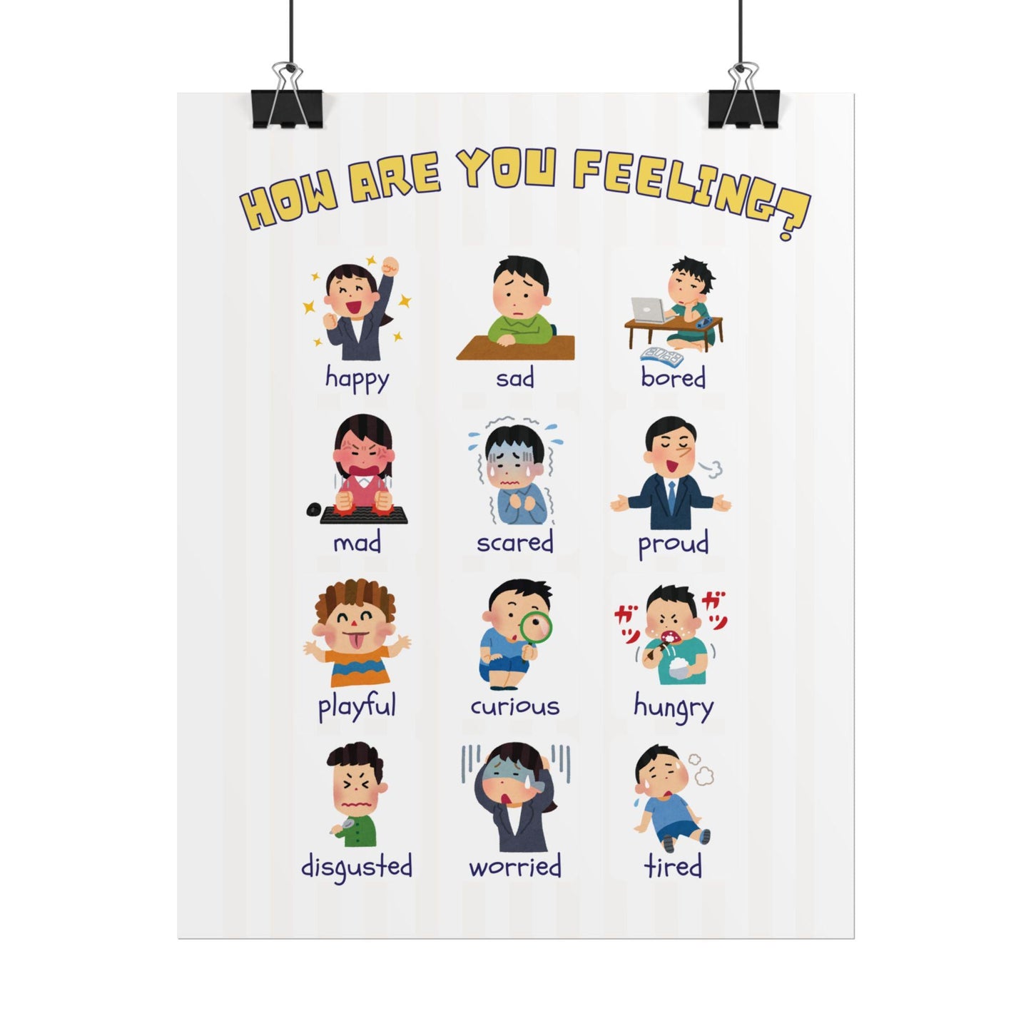 How Are You Feeling? Emotions Chart Rolled Poster | Kids Classroom Poster | Cheerful Grid of Expressive Characters Labeled With Emotions