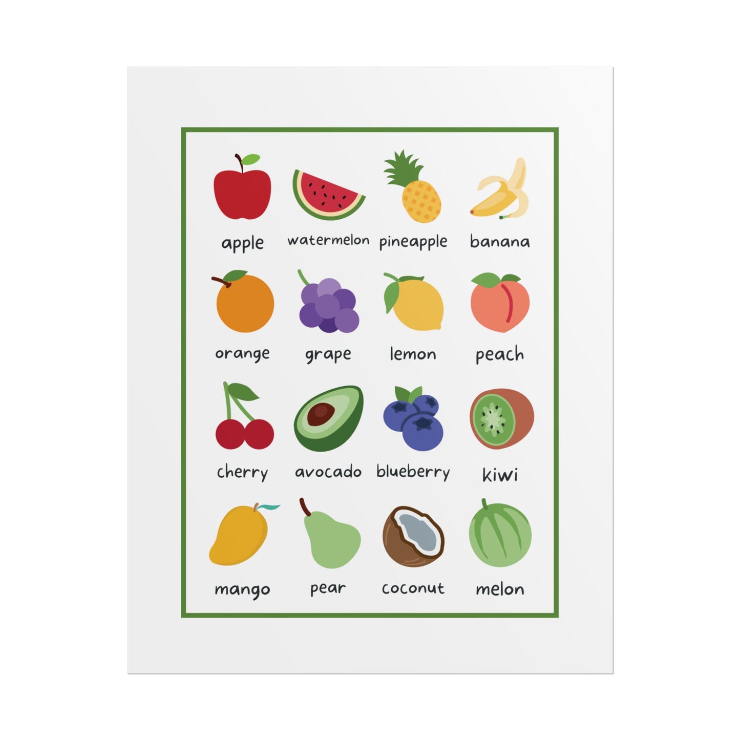 Fruity Flashcards Poster Rolled Posters | Fruit Alphabet Wall Art, Nursery Kitchen Decor | Bright, Playful Alphabet-Style Fruit Poster