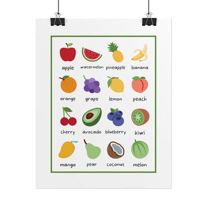 Fruity Flashcards Poster Rolled Posters | Fruit Alphabet Wall Art, Nursery Kitchen Decor | Bright, Playful Alphabet-Style Fruit Poster
