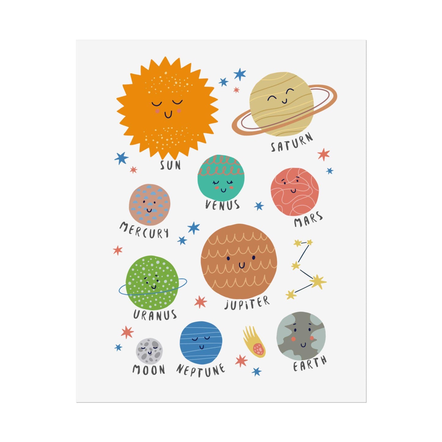 Cute Solar System Planets Rolled Poster | Space Nursery Wall Art | A Bright, Playful Space Poster That Brings A Little Solar-System