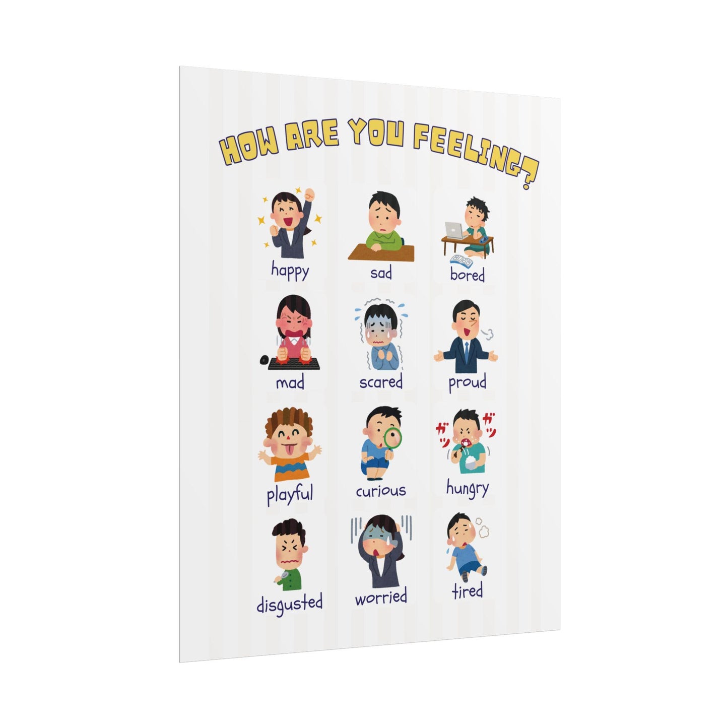 How Are You Feeling? Emotions Chart Rolled Poster | Kids Classroom Poster | Cheerful Grid of Expressive Characters Labeled With Emotions