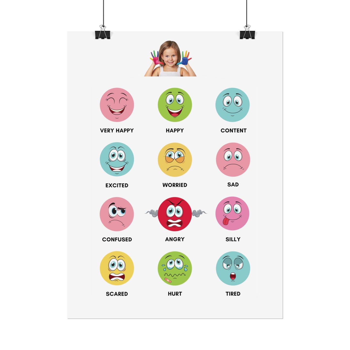 Emotion Faces Chart Rolled Poster | Feelings Emoji Classroom Poster | Playful Rolled Poster That Brings Emotions To Life On Your Wall
