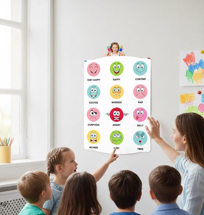 Emotion Faces Chart Rolled Poster | Feelings Emoji Classroom Poster | Playful Rolled Poster That Brings Emotions To Life On Your Wall