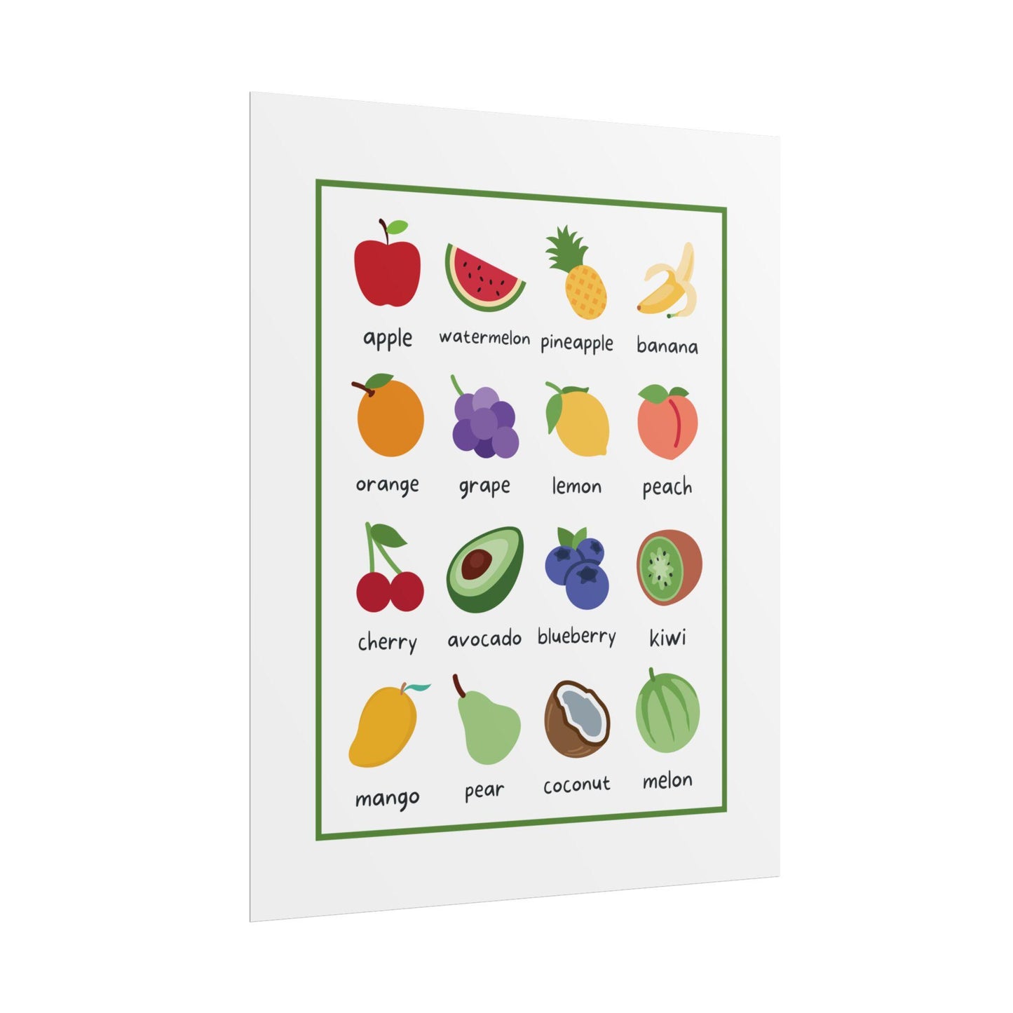 Fruity Flashcards Poster Rolled Posters | Fruit Alphabet Wall Art, Nursery Kitchen Decor | Bright, Playful Alphabet-Style Fruit Poster