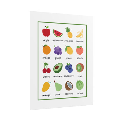 Fruity Flashcards Poster Rolled Posters | Fruit Alphabet Wall Art, Nursery Kitchen Decor | Bright, Playful Alphabet-Style Fruit Poster
