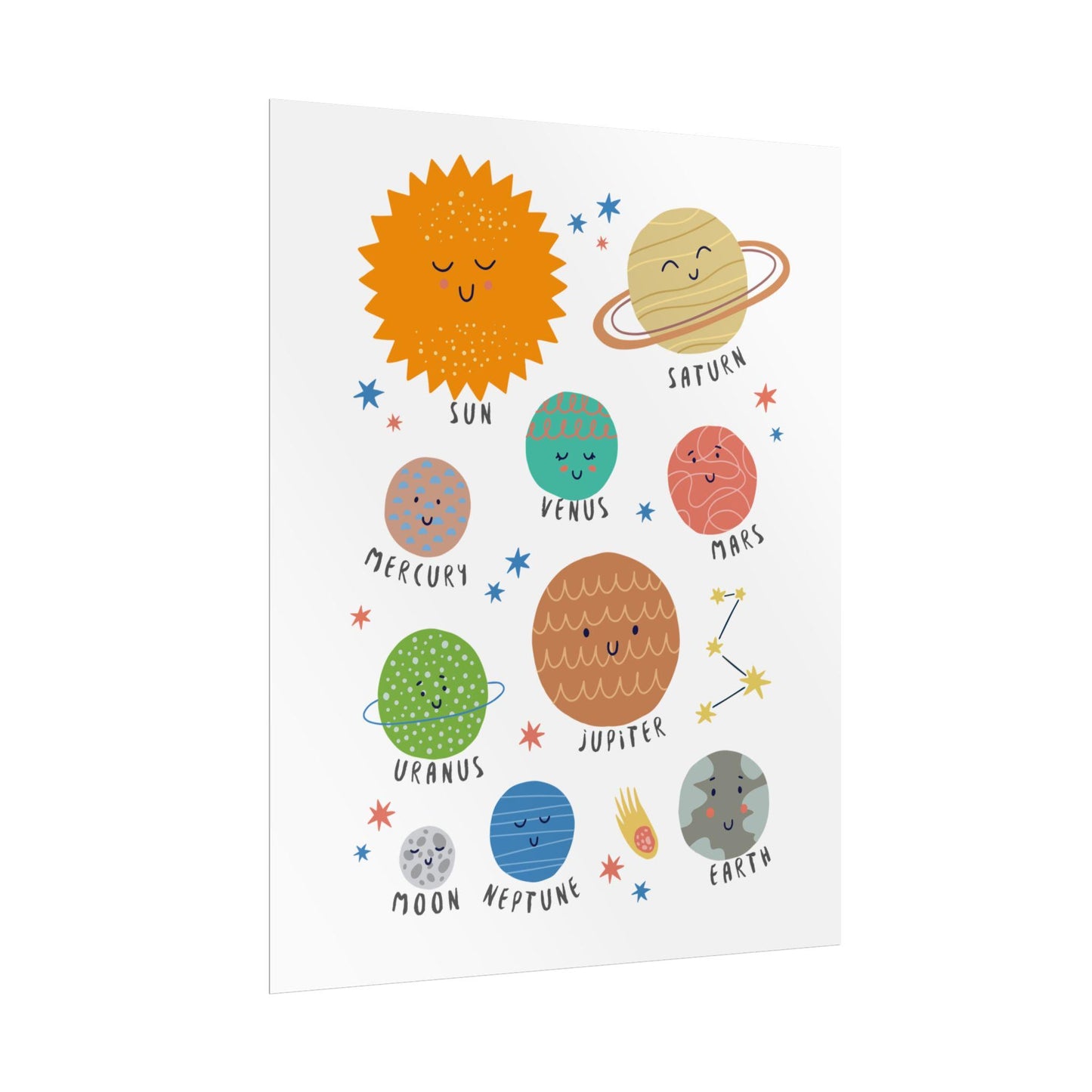 Cute Solar System Planets Rolled Poster | Space Nursery Wall Art | A Bright, Playful Space Poster That Brings A Little Solar-System