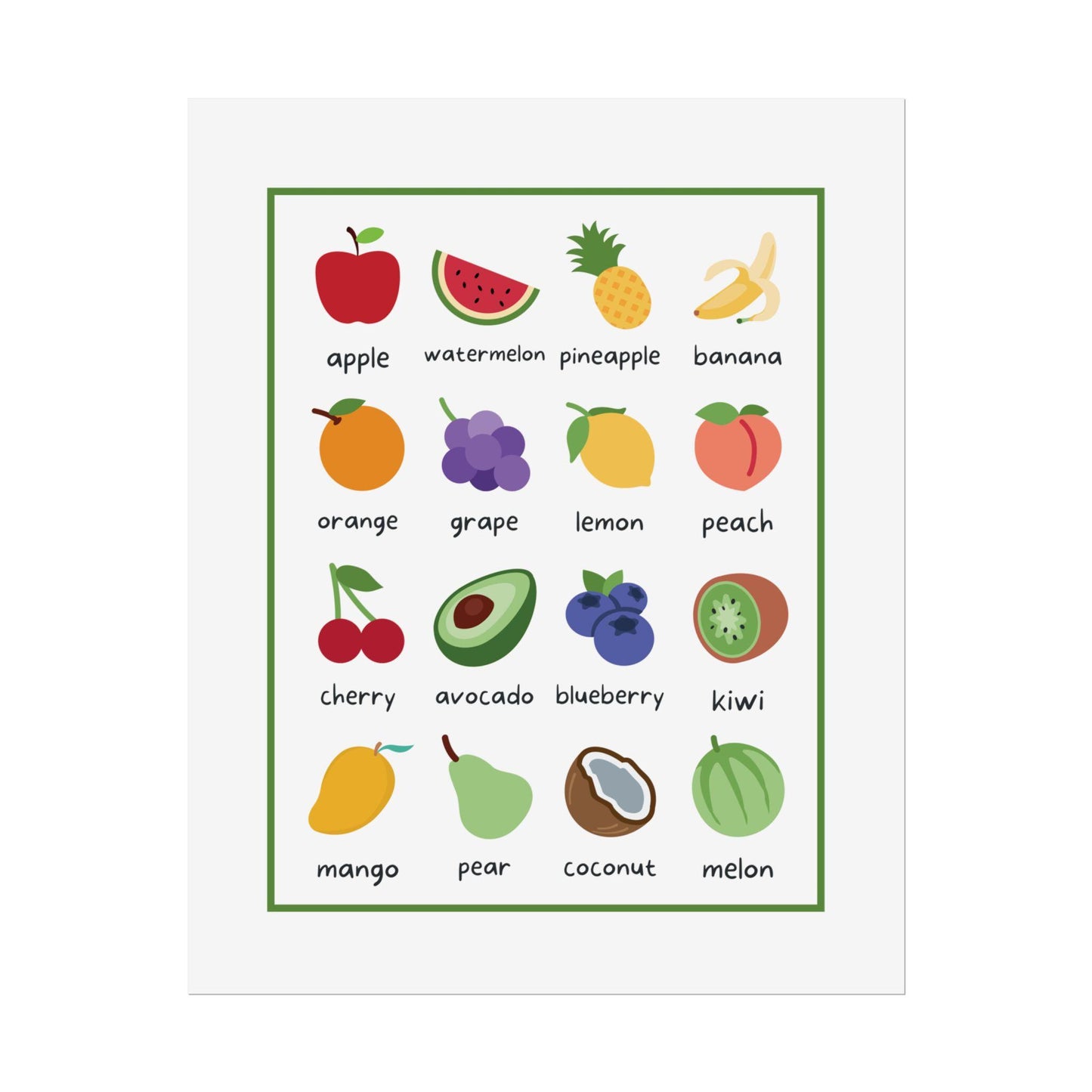 Fruity Flashcards Poster Rolled Posters | Fruit Alphabet Wall Art, Nursery Kitchen Decor | Bright, Playful Alphabet-Style Fruit Poster