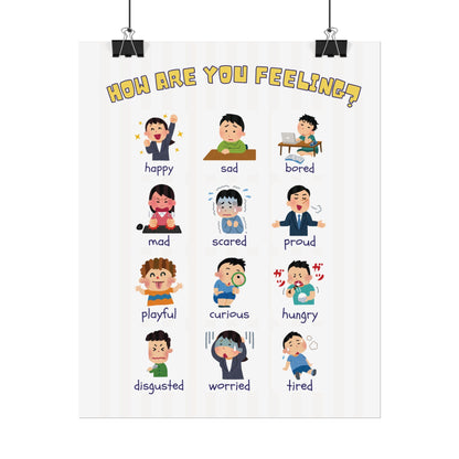 How Are You Feeling? Emotions Chart Rolled Poster | Kids Classroom Poster | Cheerful Grid of Expressive Characters Labeled With Emotions