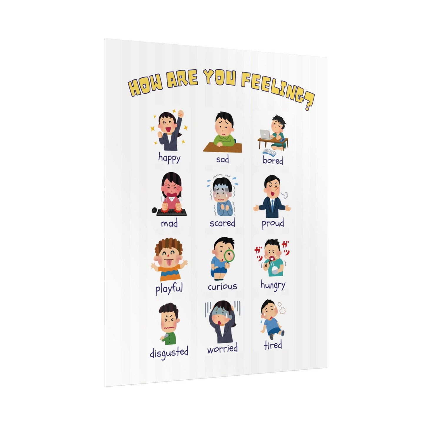 How Are You Feeling? Emotions Chart Rolled Poster | Kids Classroom Poster | Cheerful Grid of Expressive Characters Labeled With Emotions