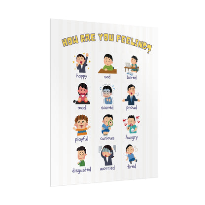 How Are You Feeling? Emotions Chart Rolled Poster | Kids Classroom Poster | Cheerful Grid of Expressive Characters Labeled With Emotions