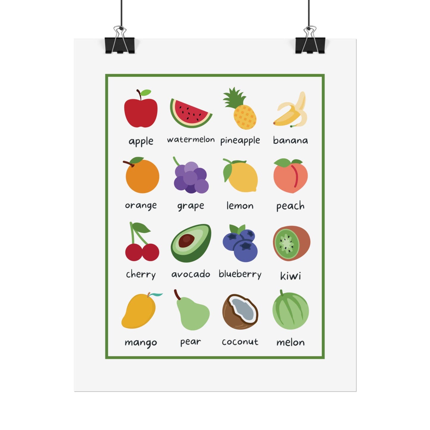 Fruity Flashcards Poster Rolled Posters | Fruit Alphabet Wall Art, Nursery Kitchen Decor | Bright, Playful Alphabet-Style Fruit Poster