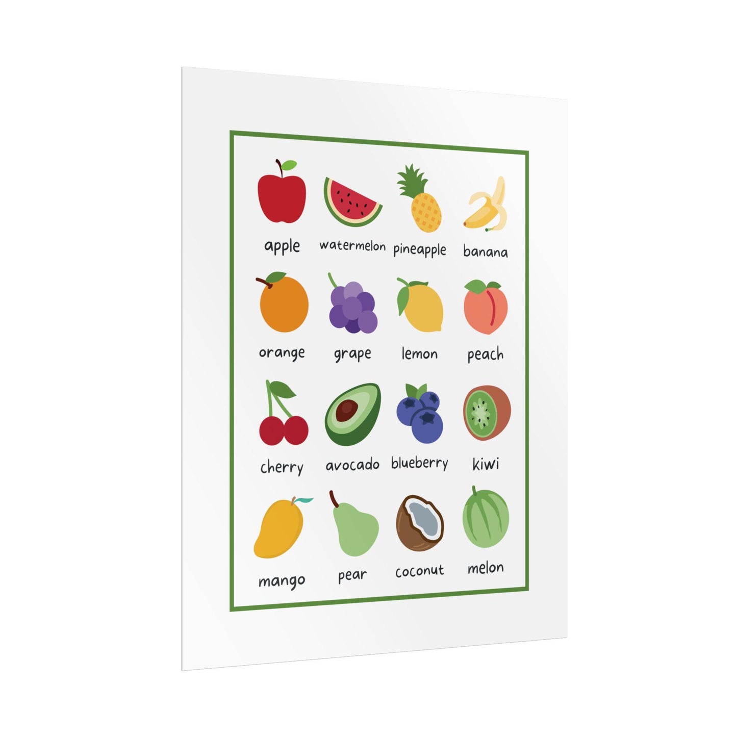 Fruity Flashcards Poster Rolled Posters | Fruit Alphabet Wall Art, Nursery Kitchen Decor | Bright, Playful Alphabet-Style Fruit Poster