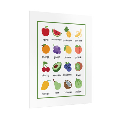 Fruity Flashcards Poster Rolled Posters | Fruit Alphabet Wall Art, Nursery Kitchen Decor | Bright, Playful Alphabet-Style Fruit Poster