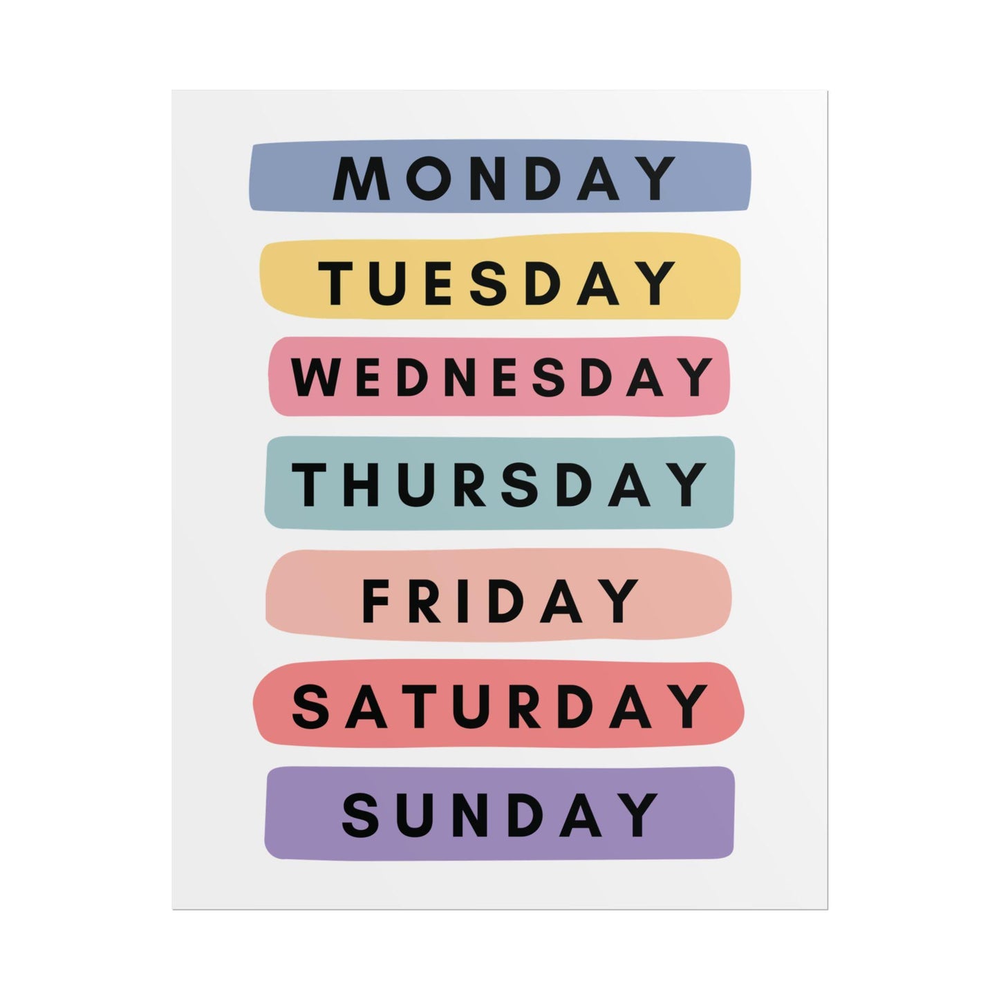 Days of the Week Rolled Poster | Wall Poster | Bright, Playful Rolled Poster