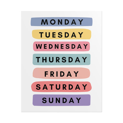 Days of the Week Rolled Poster | Wall Poster | Bright, Playful Rolled Poster
