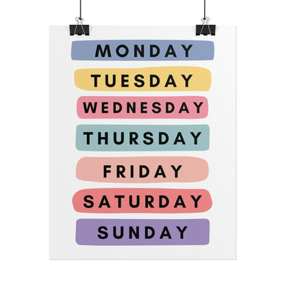 Days of the Week Rolled Poster | Wall Poster | Bright, Playful Rolled Poster