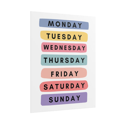 Days of the Week Rolled Poster | Wall Poster | Bright, Playful Rolled Poster