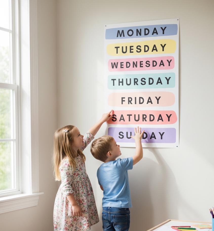 Days of the Week Rolled Poster | Wall Poster | Bright, Playful Rolled Poster