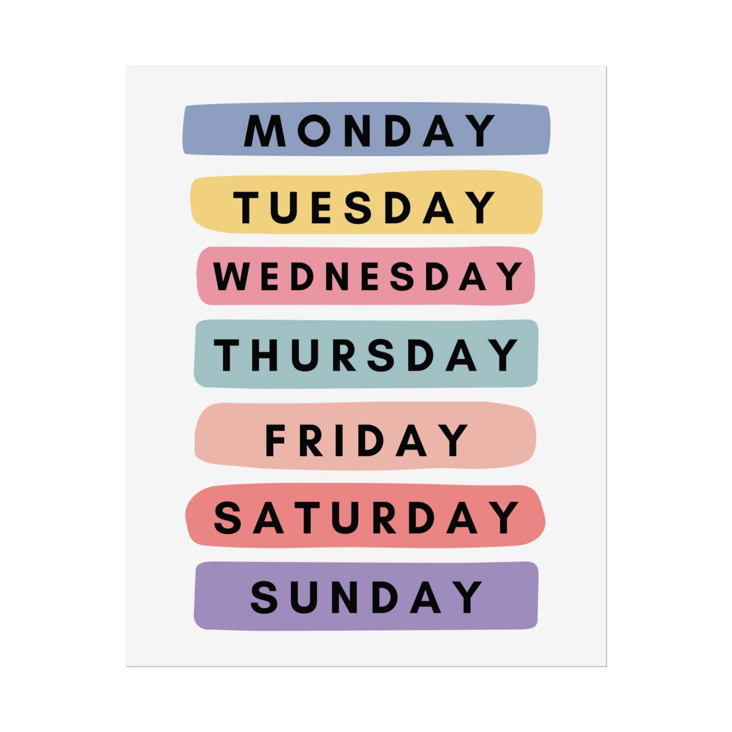 Days of the Week Rolled Poster | Wall Poster | Bright, Playful Rolled Poster