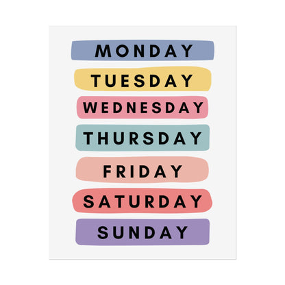 Days of the Week Rolled Poster | Wall Poster | Bright, Playful Rolled Poster