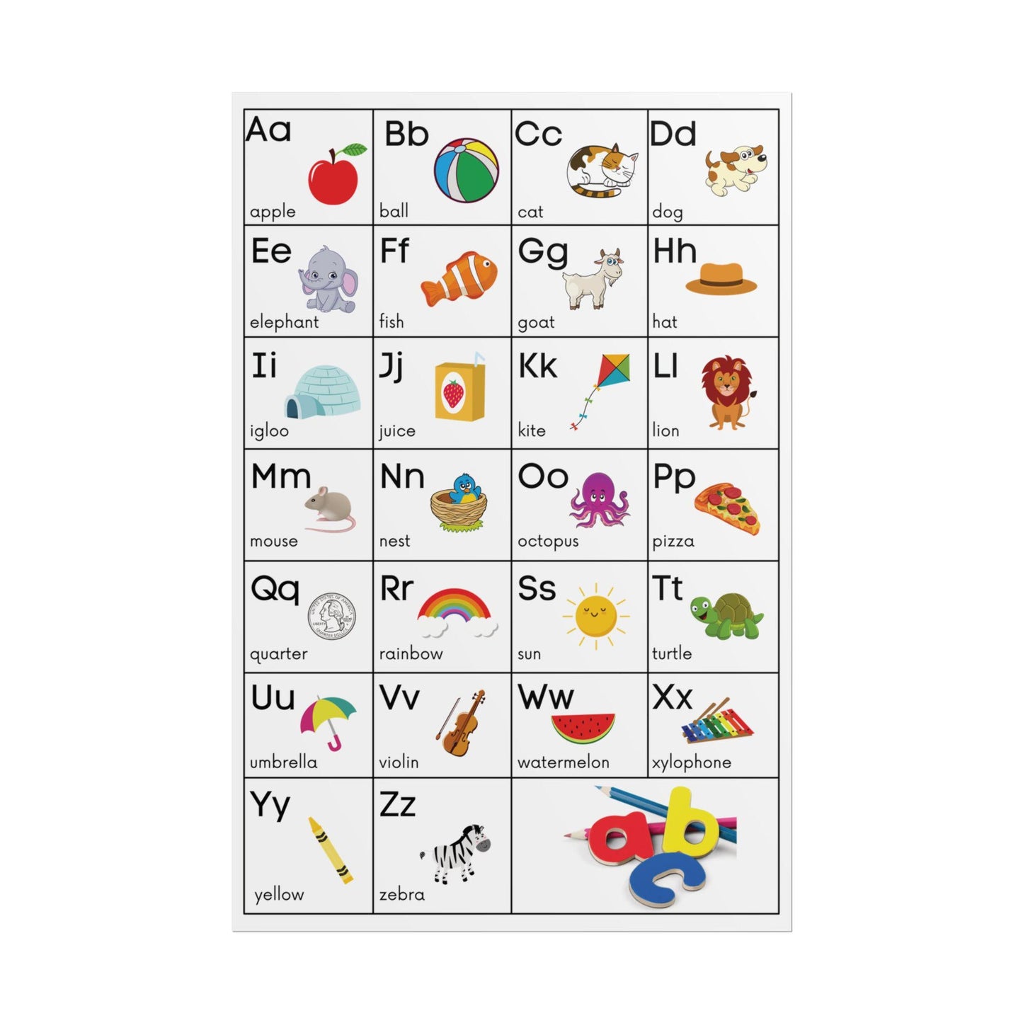 Alphabet Poster Rolled Posters | ABC Classroom Chart, Kids Educational Wall Art