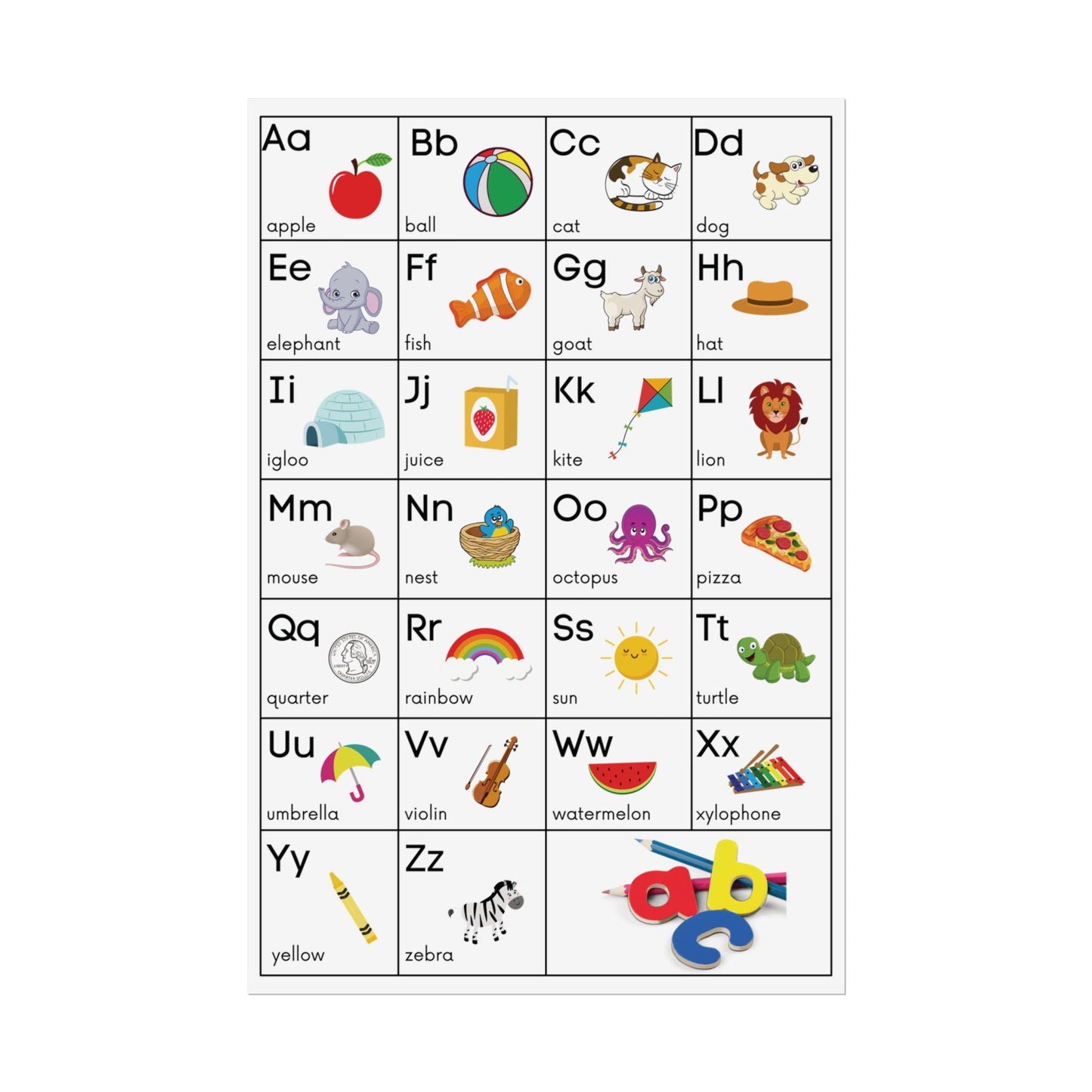 Alphabet Poster Rolled Posters | ABC Classroom Chart, Kids Educational Wall Art
