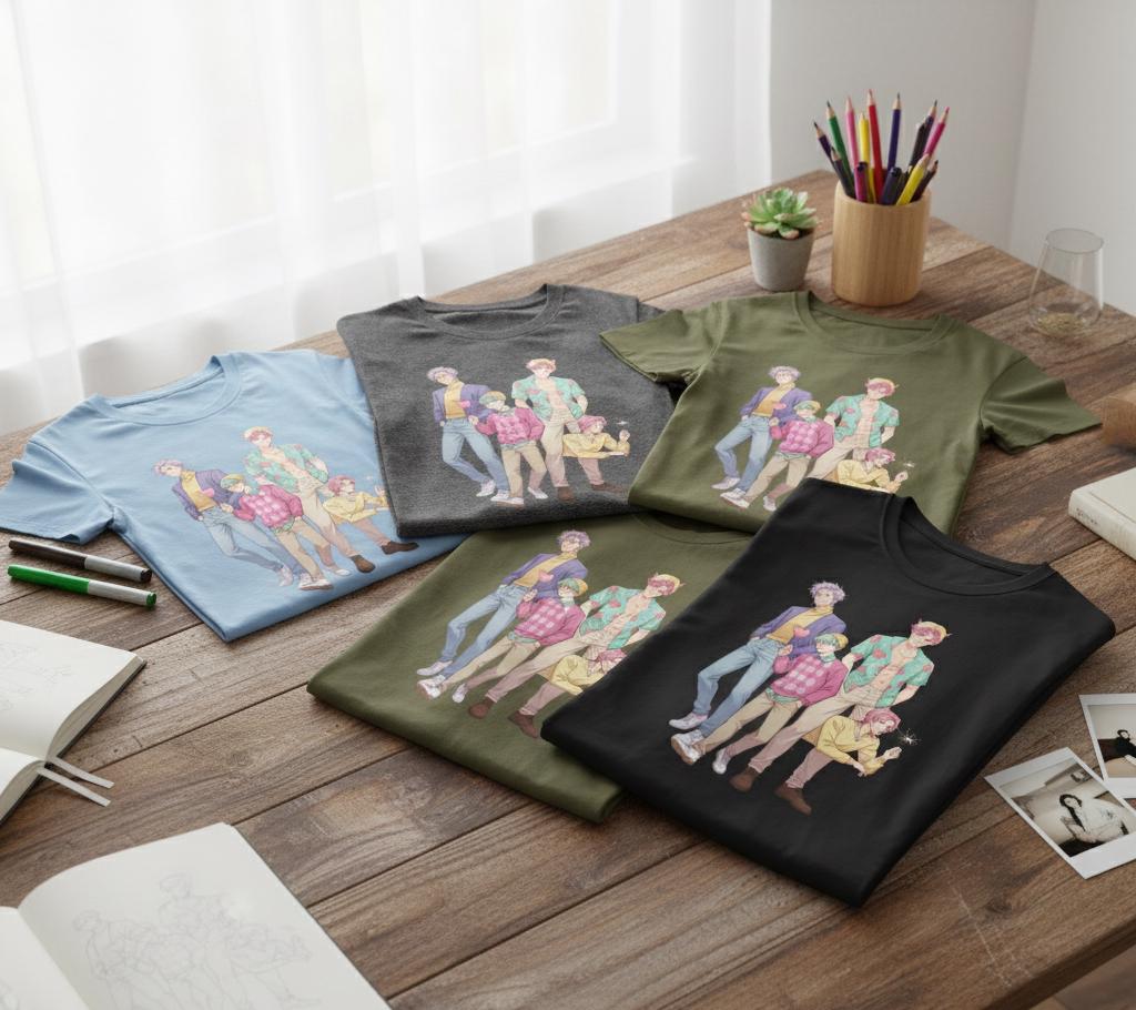 K-POP Demon Hunters Saja Boys T-Shirt | Kawaii Anime Group T-Shirt | Saja Boys Anime T-Shirt | Huntrix Saja Boys T-Shirt | K-POP Men's Tee