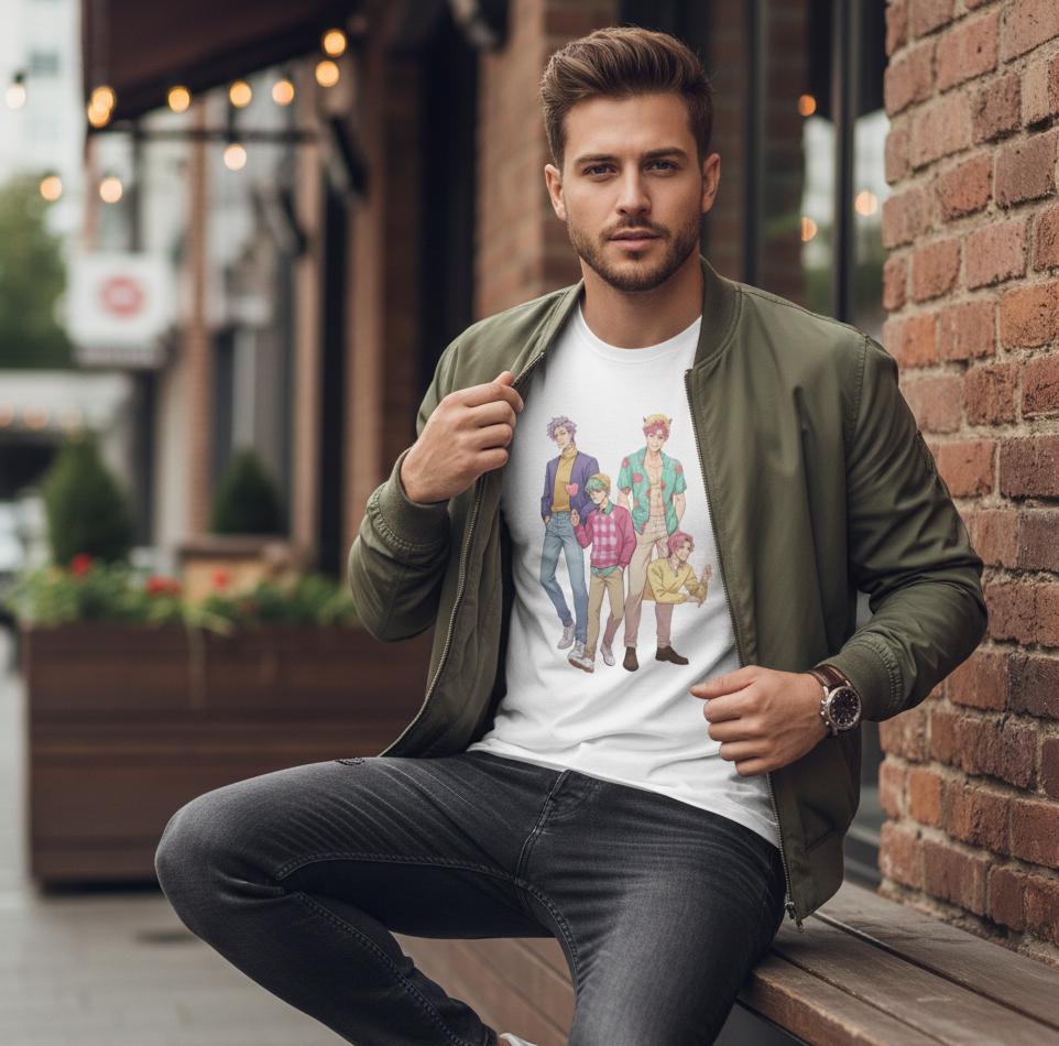 K-POP Demon Hunters Saja Boys T-Shirt | Kawaii Anime Group T-Shirt | Saja Boys Anime T-Shirt | Huntrix Saja Boys T-Shirt | K-POP Men's Tee