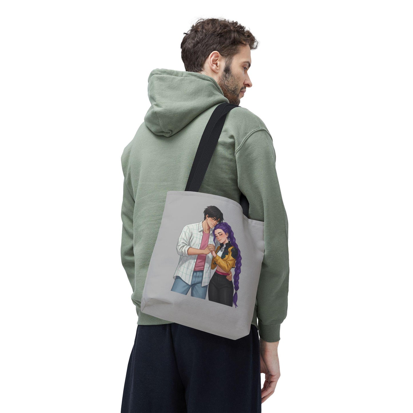 K-POP Romantic Couple Illustration Tote Bag | Rujinu Anime Style Bag | K-POP Demon Hunters Couple Gift | Rumi and Jinu K-POP Couple Gift