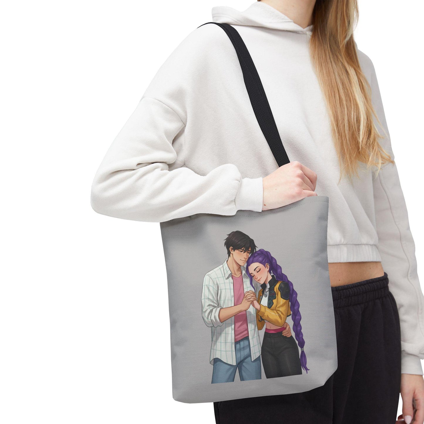 K-POP Romantic Couple Illustration Tote Bag | Rujinu Anime Style Bag | K-POP Demon Hunters Couple Gift | Rumi and Jinu K-POP Couple Gift