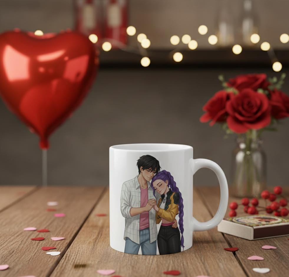 K-POP Rujinu Sweet Couple Illustration Mug | K-POP Romantic Anime Mug | Rumi and Jinu Valentine couple gift | K-POP Romantic Gift for Couple