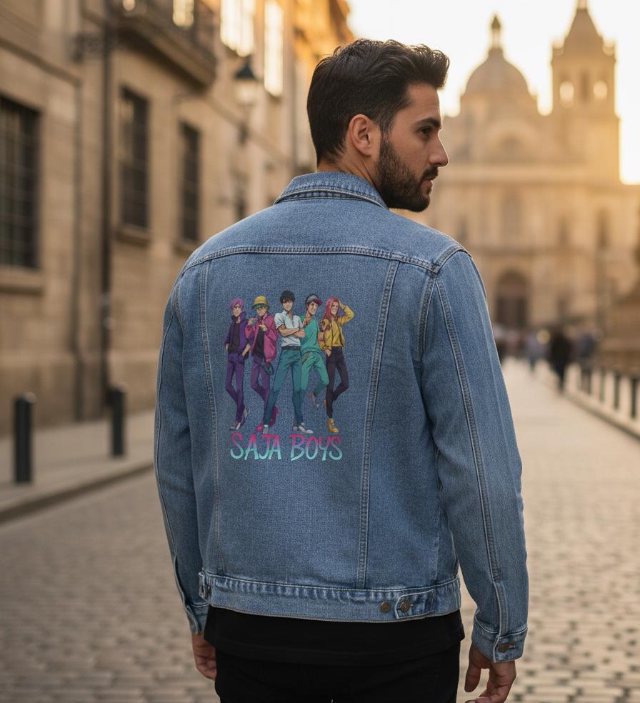 Saja Boys Men's Denim Jacket | K-Pop Demon Hunters Men's Denim Jacket | K-Pop Saja Boys Men's Denim Jacket | Huntrix Saja Boys Jacket