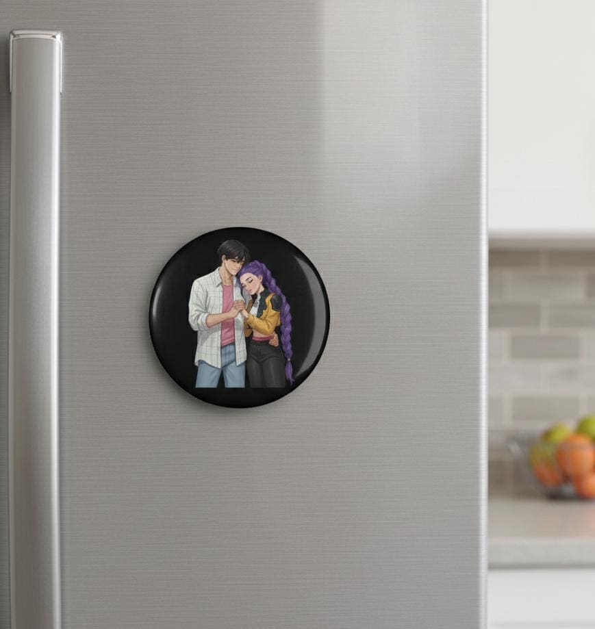 K-Pop Couple Holding Hands Button Magnet | Huntrix Rumi and Jinu Couple Magnet | Rujinu Couple Magnet | K-Pop Rujinu Couple Magnet