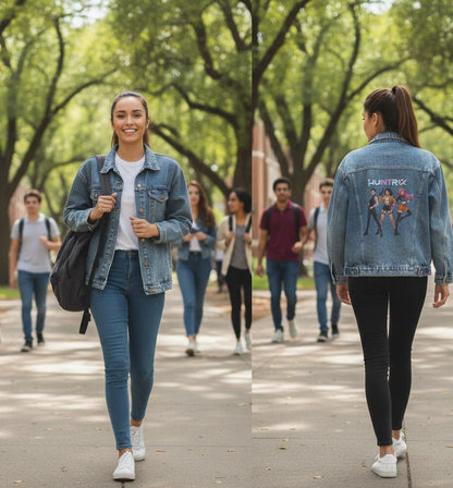 Huntrix Dance Trio Denim Jacket | K-Pop Demon Hunters Women Denim Jacket | Huntrix Women Denim Jacket | K-Pop Hunters Women Denim Jacket