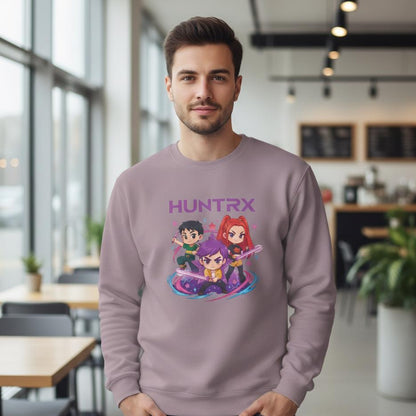 Huntrx Chibi Characters Crewneck Sweatshirt | Kawaii Sweatshirt | K-Pop Demon Hunters Sweatshirt | Huntrix Sweatshirt | Saja Boys Sweatshirt