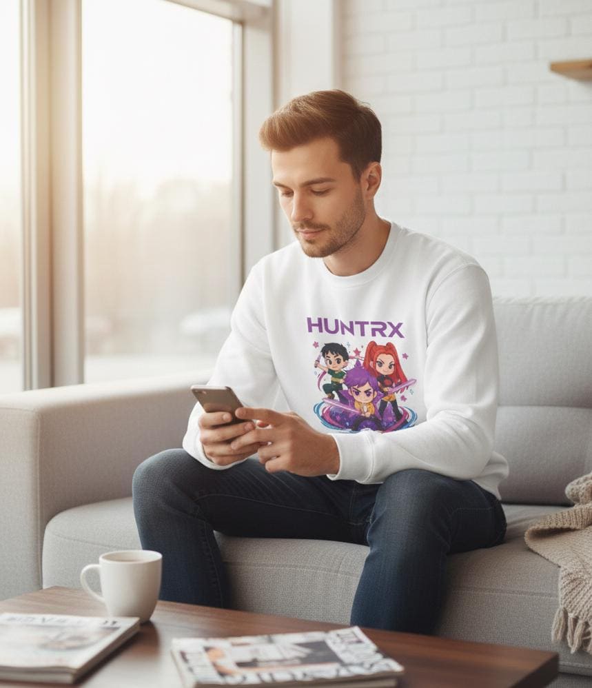 Huntrx Chibi Characters Crewneck Sweatshirt | Kawaii Sweatshirt | K-Pop Demon Hunters Sweatshirt | Huntrix Sweatshirt | Saja Boys Sweatshirt