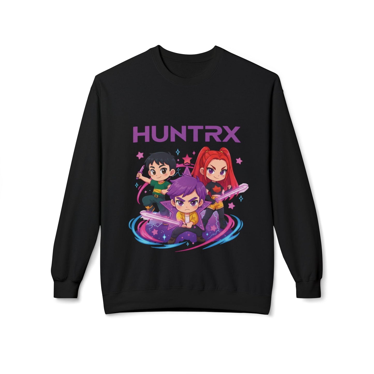 Huntrx Chibi Characters Crewneck Sweatshirt | Kawaii Sweatshirt | K-Pop Demon Hunters Sweatshirt | Huntrix Sweatshirt | Saja Boys Sweatshirt