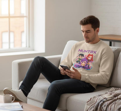 Huntrx Chibi Characters Crewneck Sweatshirt | Kawaii Sweatshirt | K-Pop Demon Hunters Sweatshirt | Huntrix Sweatshirt | Saja Boys Sweatshirt
